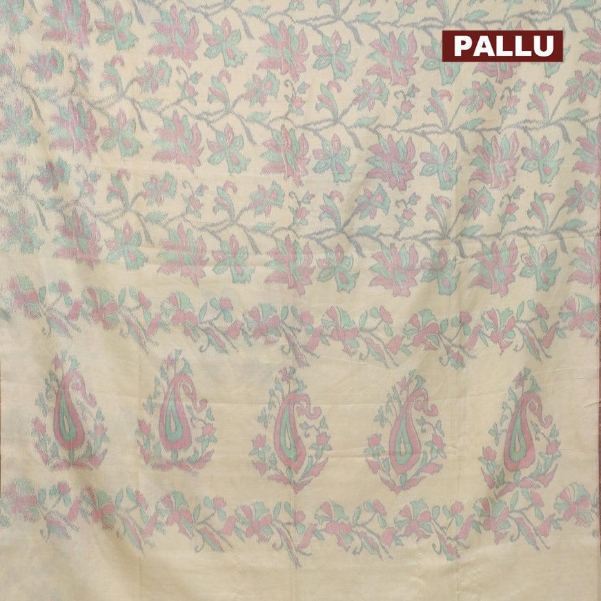 Semi chanderi saree cream with allover ikat weaves and zari woven piping border - {{ collection.title }} by Prashanti Sarees