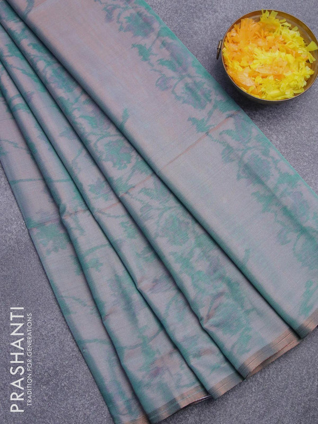 Semi chanderi saree dual shade of bluish grey with allover ikat weaves and zari woven piping border - {{ collection.title }} by Prashanti Sarees