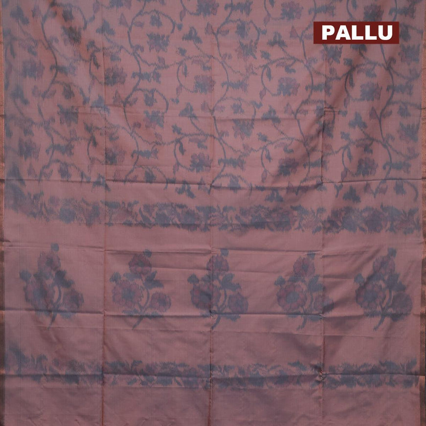 Semi chanderi saree dual shade of brownish grey with allover ikat weaves and zari woven piping border - {{ collection.title }} by Prashanti Sarees