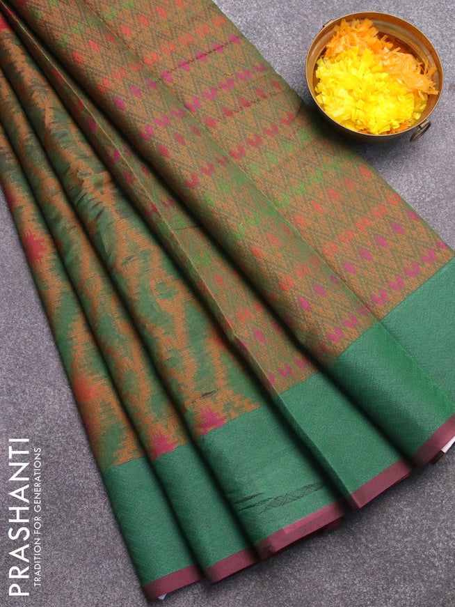 Semi chanderi saree dual shade of green and dual shade of pink with allover thread weaves and woven border - {{ collection.title }} by Prashanti Sarees