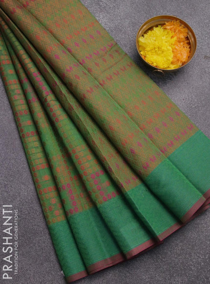 Semi chanderi saree dual shade of green and pink shade with allover thread weaves and woven border - {{ collection.title }} by Prashanti Sarees