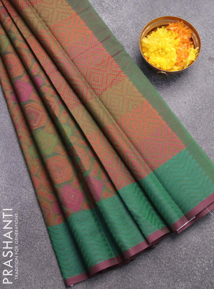 Semi chanderi saree dual shade of green and pink shade with allover thread weaves and woven border - {{ collection.title }} by Prashanti Sarees