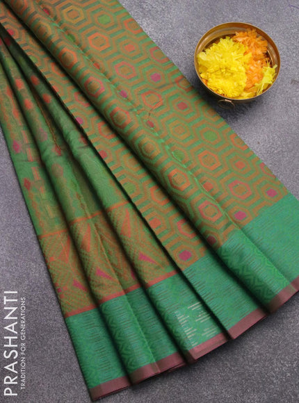 Semi chanderi saree dual shade of green and pink shade with allover thread weaves and woven border - {{ collection.title }} by Prashanti Sarees