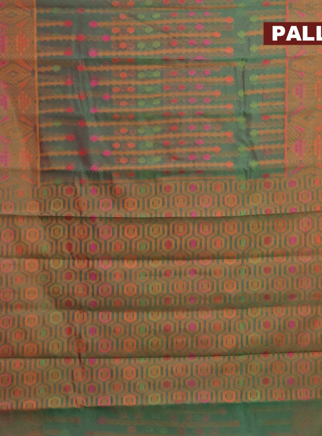 Semi chanderi saree dual shade of green and pink shade with allover thread weaves and woven border - {{ collection.title }} by Prashanti Sarees