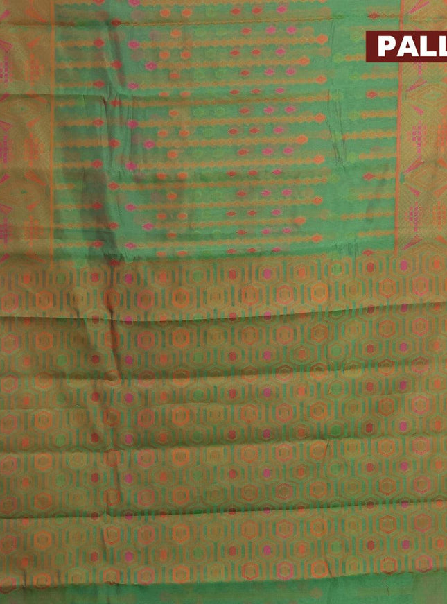 Semi chanderi saree dual shade of green and pink shade with allover thread weaves and woven border - {{ collection.title }} by Prashanti Sarees