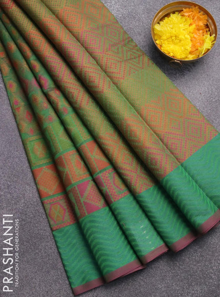 Semi chanderi saree dual shade of green and pink with allover thread weaves and woven border - {{ collection.title }} by Prashanti Sarees