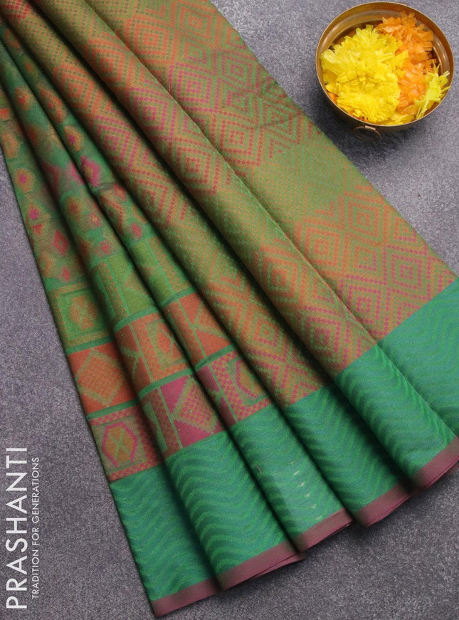 Semi chanderi saree dual shade of green and pink with allover thread weaves and woven border - {{ collection.title }} by Prashanti Sarees