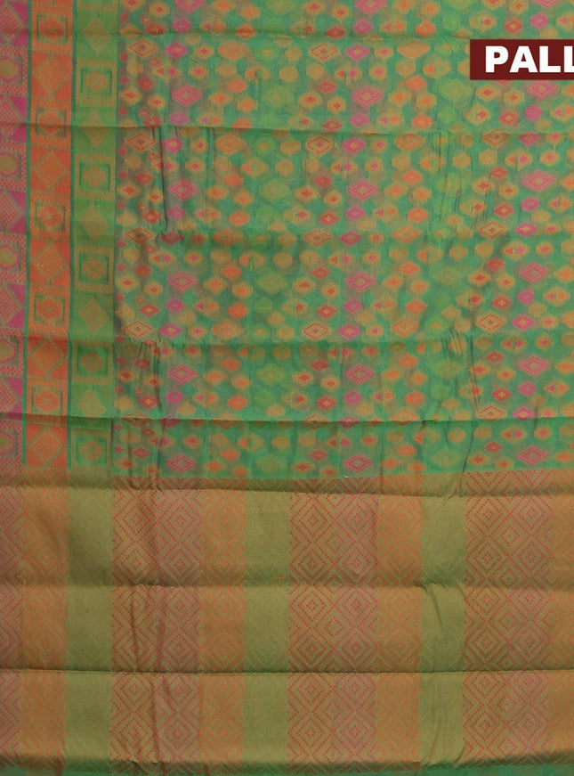 Semi chanderi saree dual shade of green and pink with allover thread weaves and woven border - {{ collection.title }} by Prashanti Sarees