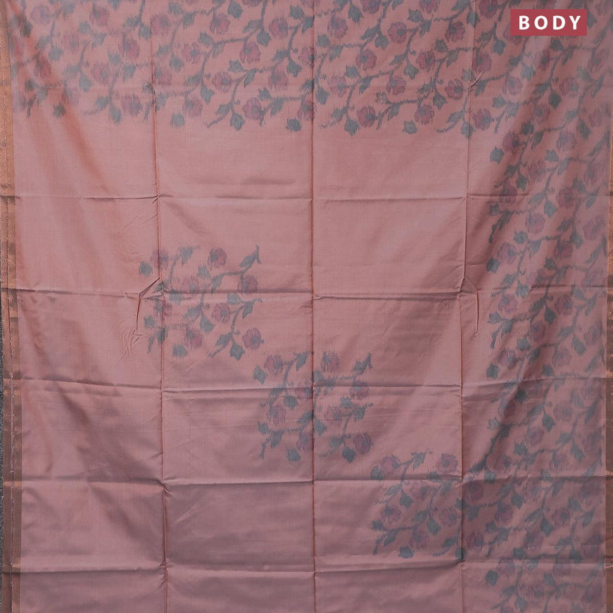 Semi chanderi saree dual shade of greyish brown with allover ikat weaves and zari woven piping border - {{ collection.title }} by Prashanti Sarees