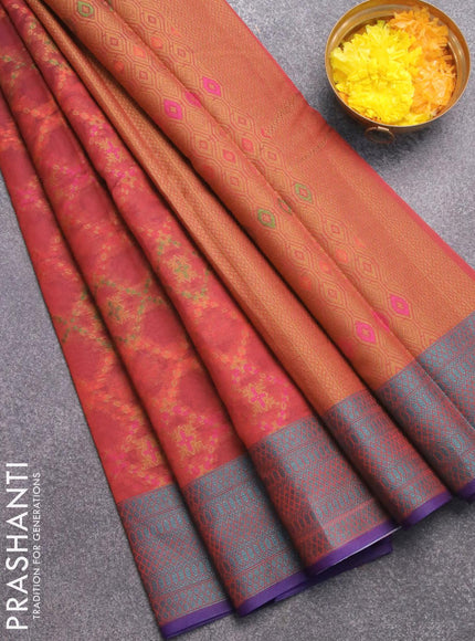 Semi chanderi saree dual shade of maroon and blue with allover thread weaves and woven border - {{ collection.title }} by Prashanti Sarees