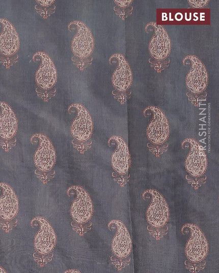 Semi chanderi saree elephant grey and yellow with allover ajrakh prints and embroidery butta border - {{ collection.title }} by Prashanti Sarees