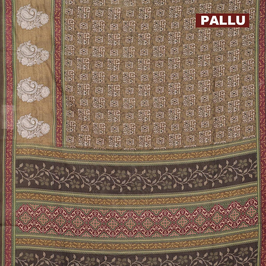 Semi chanderi saree green shade with allover batik prints and embroidery butta border - {{ collection.title }} by Prashanti Sarees