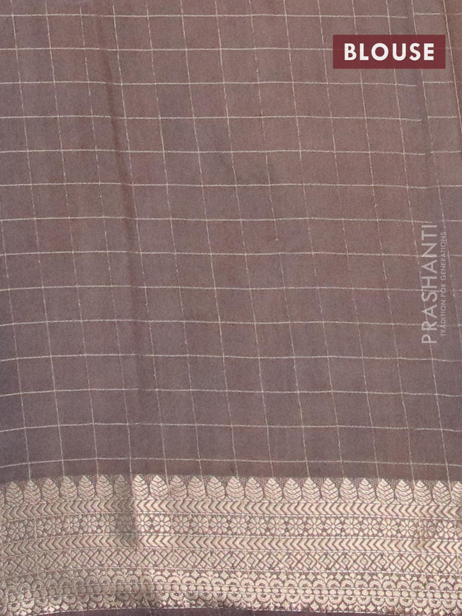 Semi chanderi saree grey and brown shade with allover prints & zari checked pattern and zari woven border - {{ collection.title }} by Prashanti Sarees