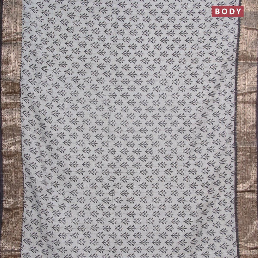Semi chanderi saree grey shade and black with allover prints & zari checked pattern and zari woven border - {{ collection.title }} by Prashanti Sarees
