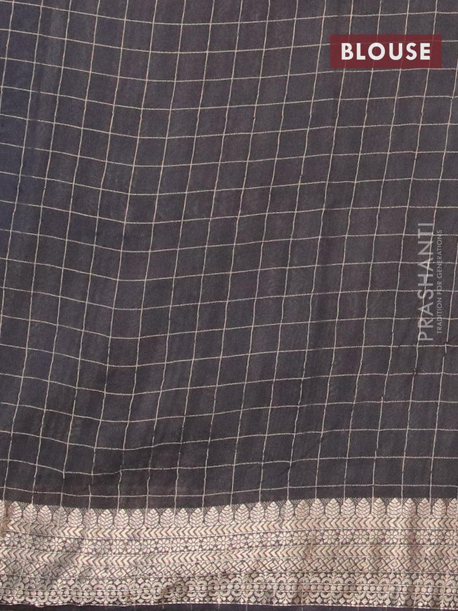 Semi chanderi saree grey shade and black with allover prints & zari checked pattern and zari woven border - {{ collection.title }} by Prashanti Sarees