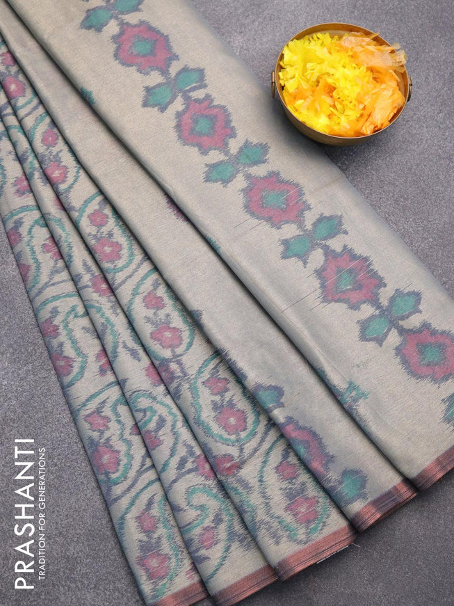 Semi chanderi saree grey shade with allover ikat weaves and zari woven piping border - {{ collection.title }} by Prashanti Sarees