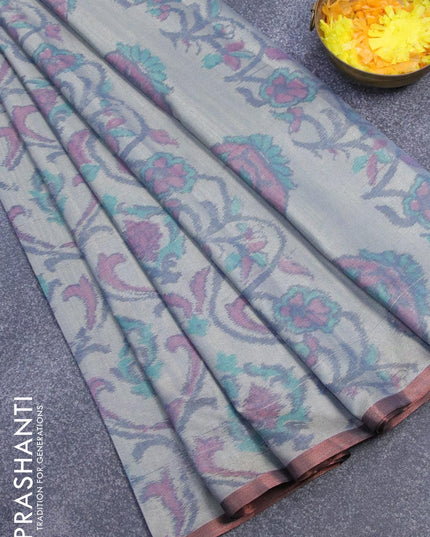 Semi chanderi saree grey shade with allover ikat weaves and zari woven piping border - {{ collection.title }} by Prashanti Sarees