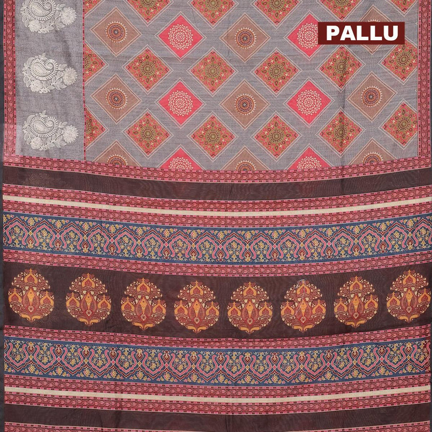 Semi chanderi saree grey with bandhani & ajrakh prints and embroidery butta border - {{ collection.title }} by Prashanti Sarees