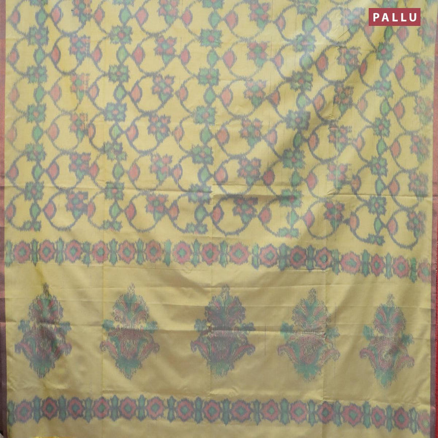 Semi chanderi saree lime green with allover ikat weaves and zari woven piping border - {{ collection.title }} by Prashanti Sarees