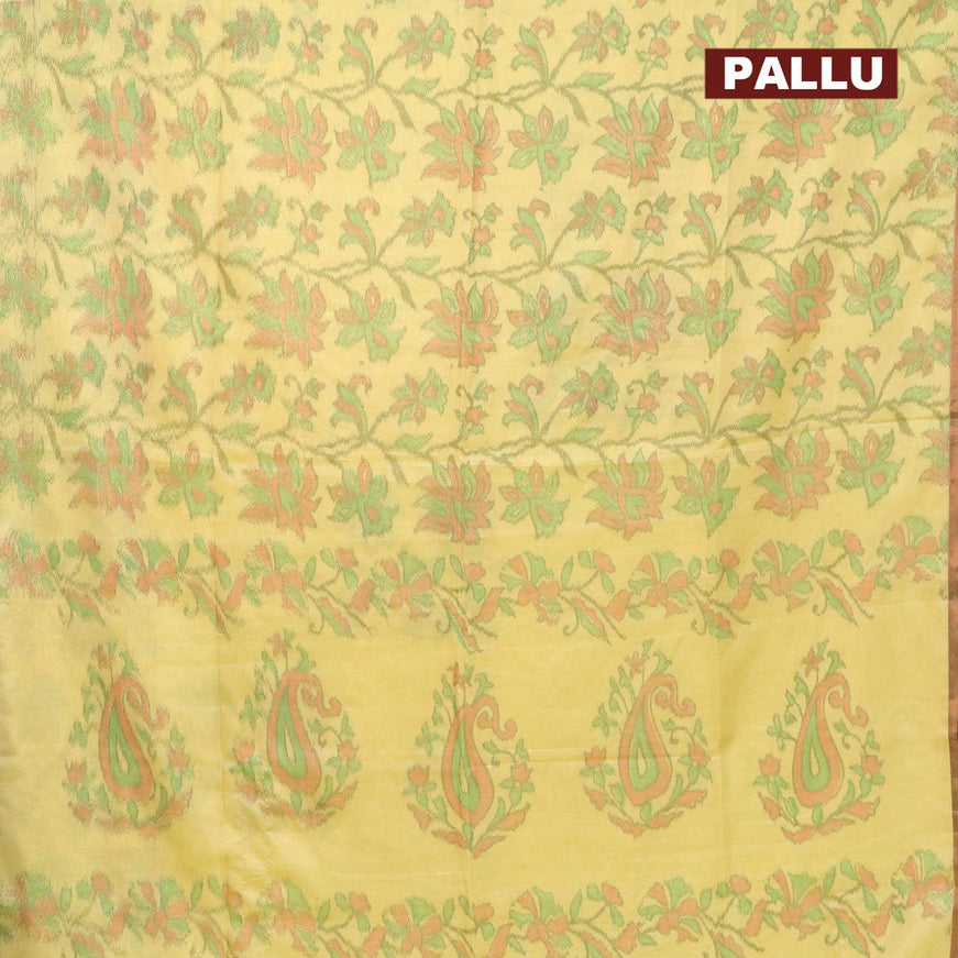 Semi chanderi saree lime yellow with allover ikat weaves and zari woven piping border - {{ collection.title }} by Prashanti Sarees