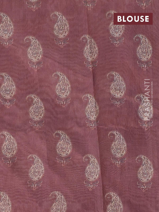 Semi chanderi saree maroon and yellow with allover ajrakh prints and embroidery butta border - {{ collection.title }} by Prashanti Sarees