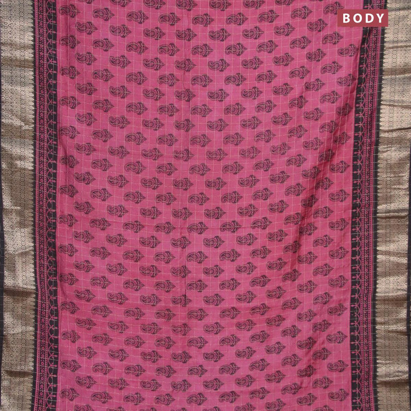 Semi chanderi saree maroon shade and black with allover paisley prints & zari checked pattern and zari woven border - {{ collection.title }} by Prashanti Sarees