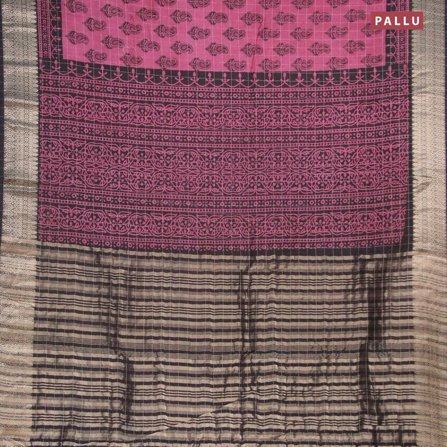 Semi chanderi saree maroon shade and black with allover paisley prints & zari checked pattern and zari woven border - {{ collection.title }} by Prashanti Sarees