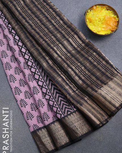 Semi chanderi saree mauve pink and black with allover prints & zari checked pattern and zari woven border - {{ collection.title }} by Prashanti Sarees