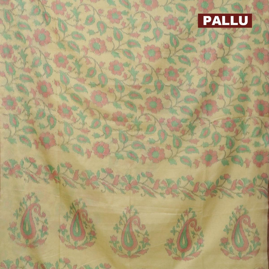 Semi chanderi saree mild pista green with allover ikat weaves and zari woven piping border - {{ collection.title }} by Prashanti Sarees
