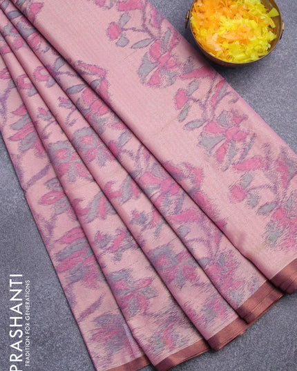 Semi chanderi saree mild purple shade with allover ikat weaves and zari woven piping border - {{ collection.title }} by Prashanti Sarees