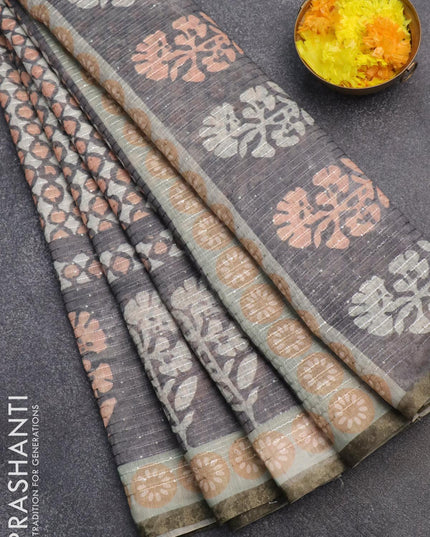 Semi chanderi saree off white and grey peach orange with allover geometric prints & sequin work and printed border - {{ collection.title }} by Prashanti Sarees