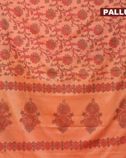 Semi chanderi saree orange with allover ikat weaves and zari woven piping border - {{ collection.title }} by Prashanti Sarees
