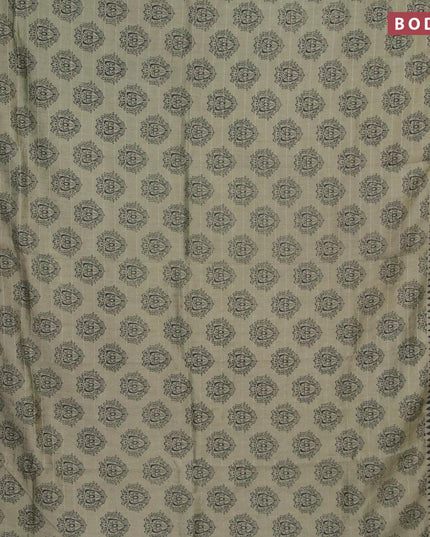 Semi chanderi saree pastel green and black with allover prints & zari checked pattern and zari woven border - {{ collection.title }} by Prashanti Sarees