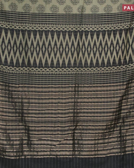 Semi chanderi saree pastel green and black with allover prints & zari checked pattern and zari woven border - {{ collection.title }} by Prashanti Sarees