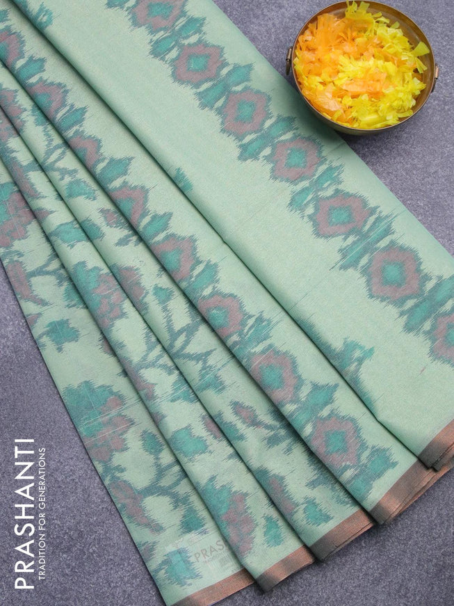 Semi chanderi saree pastel green with allover ikat weaves and zari woven piping border - {{ collection.title }} by Prashanti Sarees