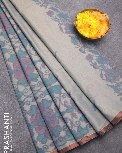 Semi chanderi saree pastel grey shade with allover ikat weaves and zari woven piping border - {{ collection.title }} by Prashanti Sarees