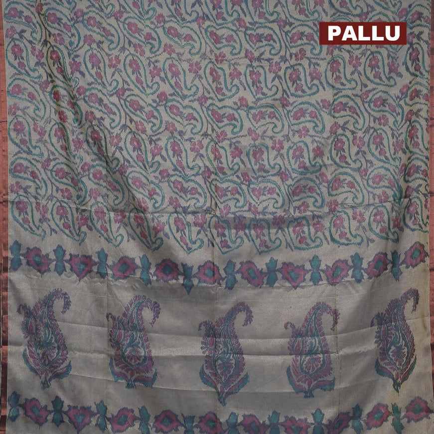 Semi chanderi saree pastel grey with allover ikat weaves and zari woven piping border - {{ collection.title }} by Prashanti Sarees