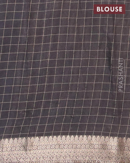 Semi chanderi saree pastel peach and black with allover prints & zari checked pattern and zari woven border - {{ collection.title }} by Prashanti Sarees