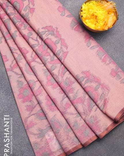 Semi chanderi saree pastel pink with allover ikat weaves and zari woven piping border - {{ collection.title }} by Prashanti Sarees