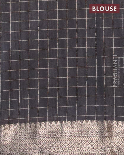 Semi chanderi saree pastel shade and black with allover prints & zari checked pattern and zari woven border - {{ collection.title }} by Prashanti Sarees