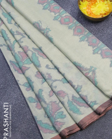 Semi chanderi saree pastel shade with allover ikat weaves and zari woven piping border - {{ collection.title }} by Prashanti Sarees