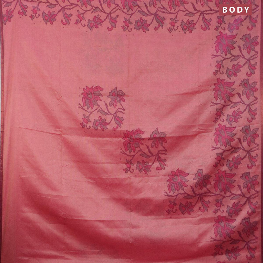 Semi chanderi saree peach pink shade with allover ikat weaves and zari woven piping border - {{ collection.title }} by Prashanti Sarees