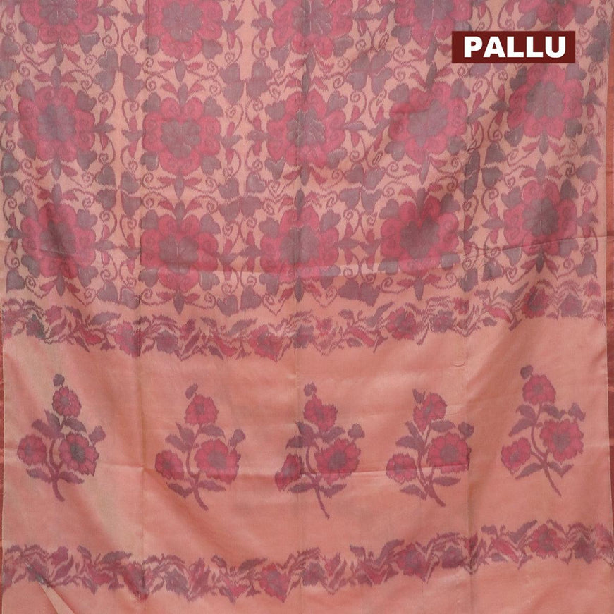 Semi chanderi saree peach shade with allover ikat weaves and zari woven piping border - {{ collection.title }} by Prashanti Sarees