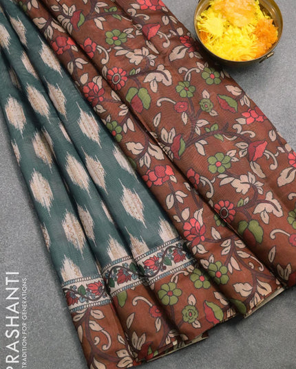 Semi chanderi saree peacock blue shade and rust with ikat butta prints and kantha stitch work semi stitched blouse - {{ collection.title }} by Prashanti Sarees