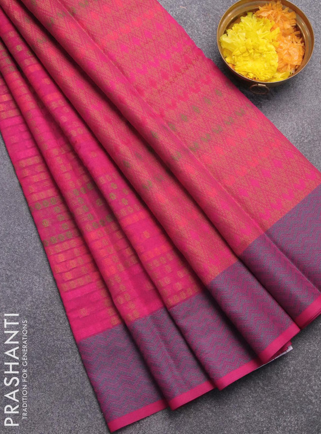 Semi chanderi saree pink and with allover thread weaves and woven border - {{ collection.title }} by Prashanti Sarees