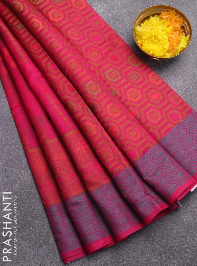 Semi chanderi saree pink and with allover thread weaves and woven border - {{ collection.title }} by Prashanti Sarees