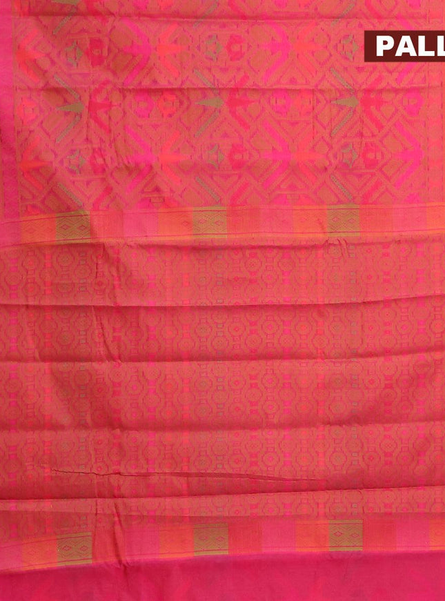 Semi chanderi saree pink and with allover thread weaves and woven border - {{ collection.title }} by Prashanti Sarees
