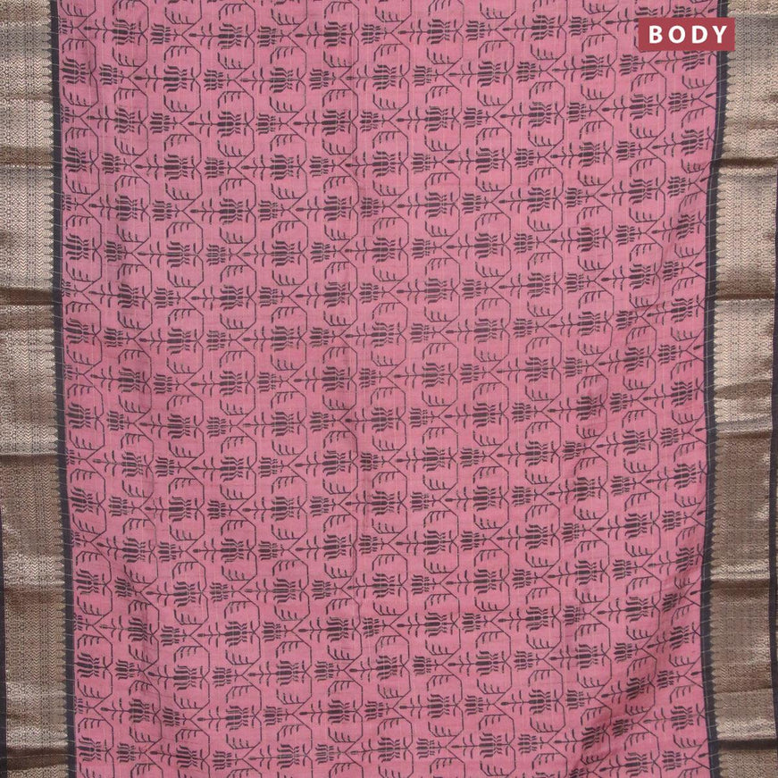 Semi chanderi saree pink shade and black with allover prints & zari checked pattern and zari woven border - {{ collection.title }} by Prashanti Sarees