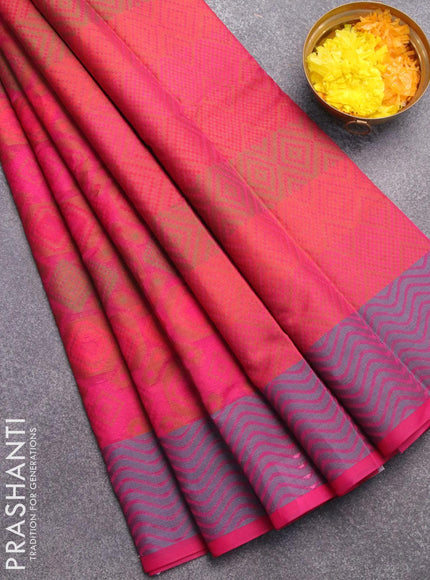 Semi chanderi saree pink shade and with allover thread weaves and woven border - {{ collection.title }} by Prashanti Sarees