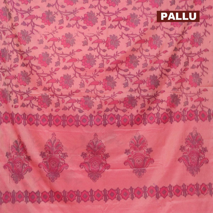 Semi chanderi saree pink shade with allover ikat weaves and zari woven piping border - {{ collection.title }} by Prashanti Sarees